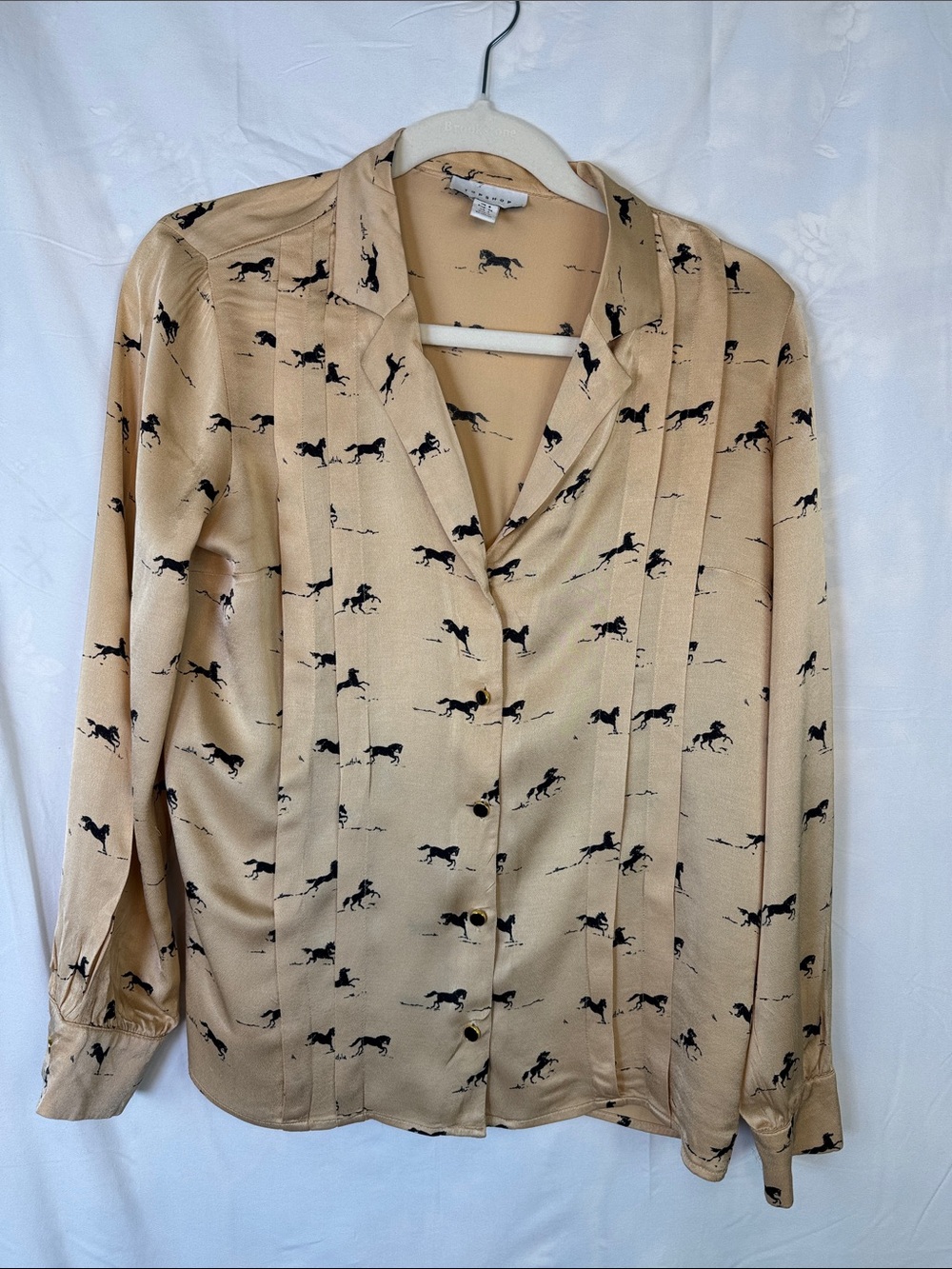 Topshop Tan Horse-Print Button Blouse